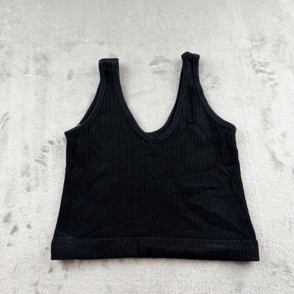 Out From Under Urban Outfitters Women's Small  Black Ribbed V-Neck Crop Tank Top